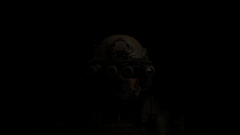 Soldier with GPNVGs in darkness