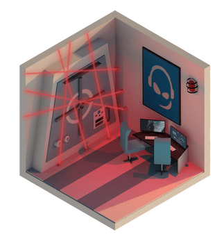 3D vault room with Teamspeak logo